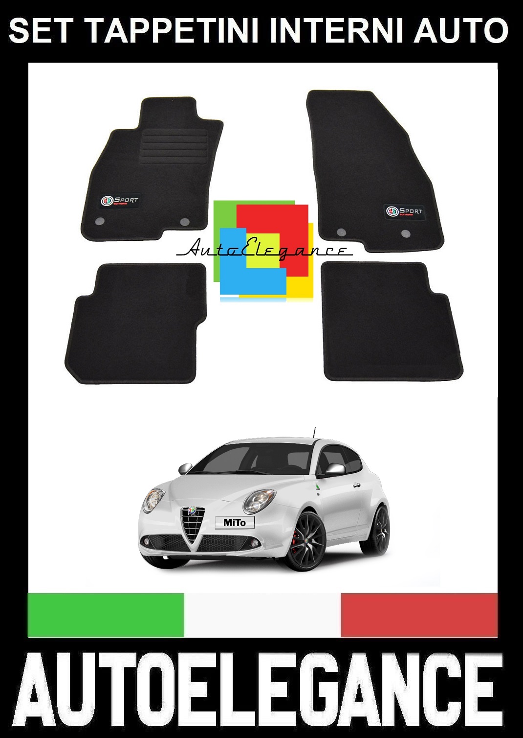 Somer Car Kit Tappetini In Moquette Per Alfa Romeo Mito 2008-2025 – Su Misura, 4 Pezzi, Bandiera Italia, Antiscivolo - 5