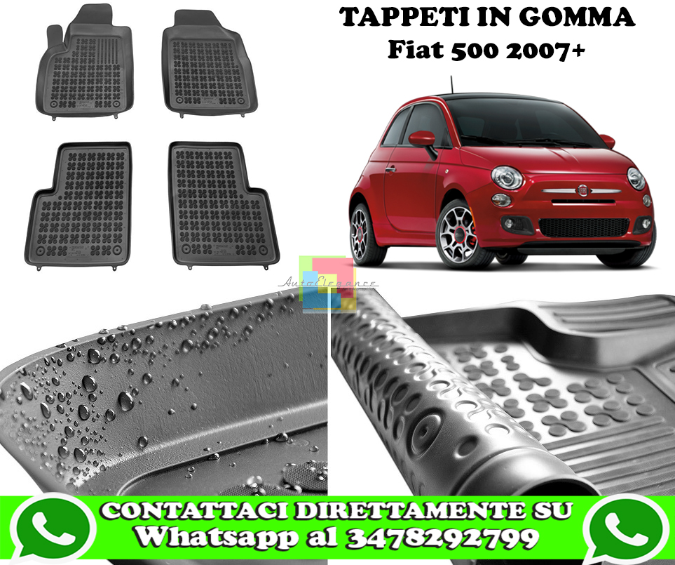 Tappetini In Gomma Per Fiat 500 Dal 2007, Set Anteriore Conducente E Passeggero, BXbx, Bordo Rialzato 1,5 Cm