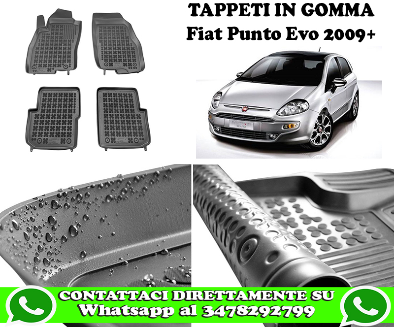 Tappetini Auto Universali Tappetini Auto In Gomma Per Fiat Punto Evo 5 Porte (2005-2014) - Neri, A Vaschetta Tappetini Fiat 500 - Foto 3