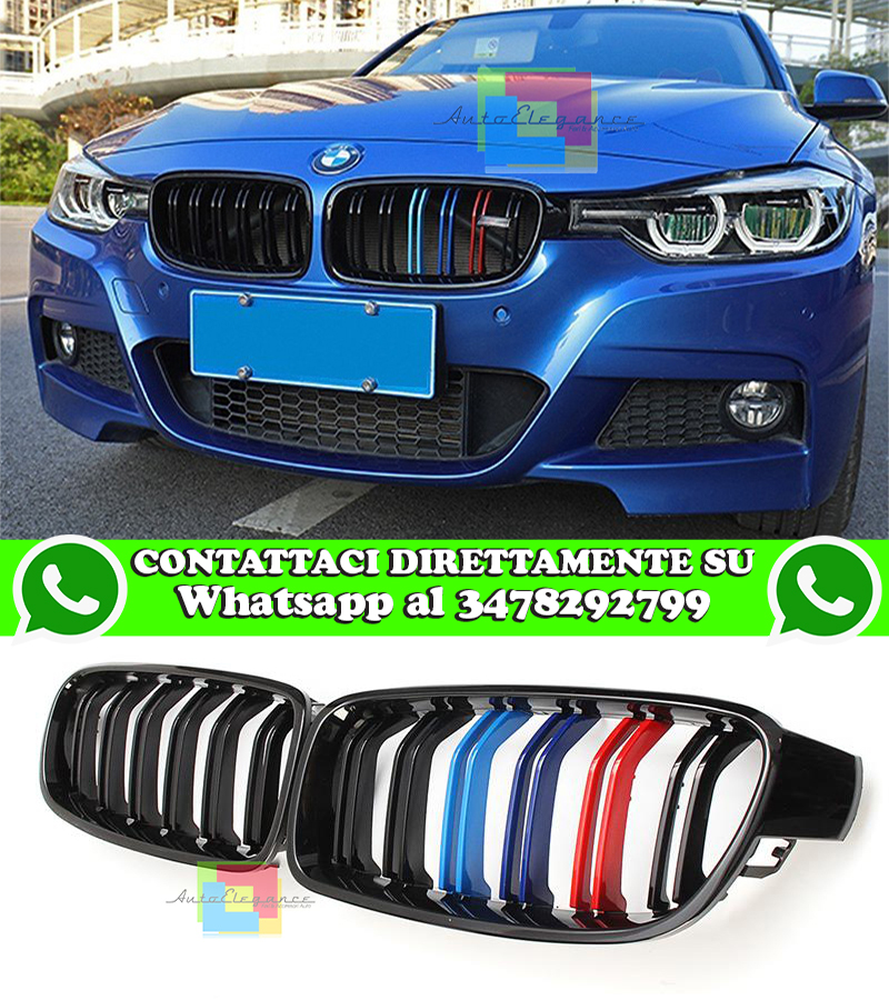 Griglia Radiatore BMW Serie 3 F30/F31 Nera Lucida - Doppia Lamella Per 2012-2018 Con Design Sportivo - Foto 3