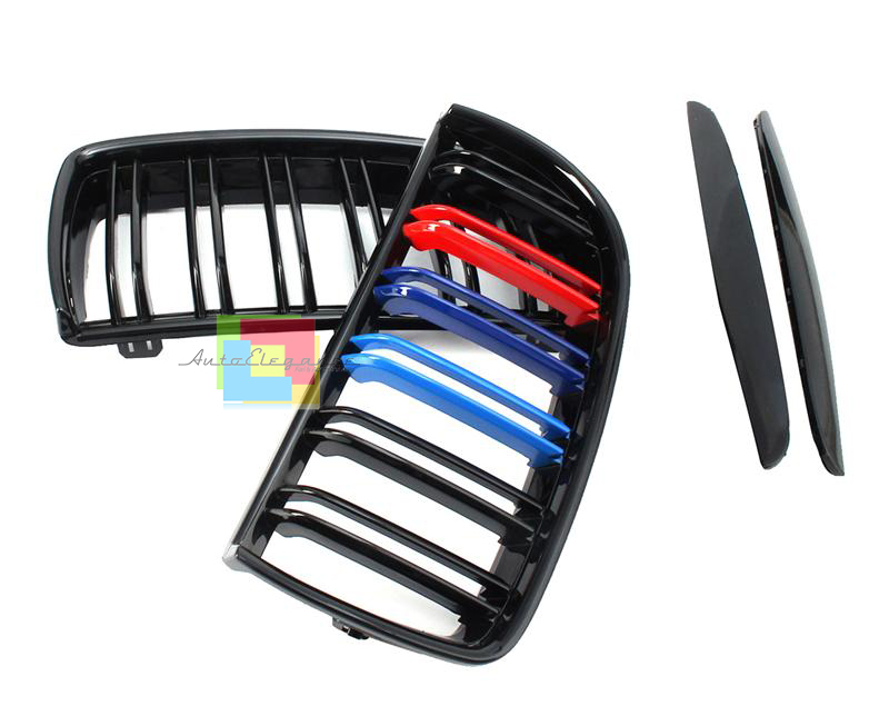 Griglia Rene Anteriore BMW Serie 3 E90 E91 (2009-2012) | Doppia Stecca Nero Lucido, Coppia Di Calandre