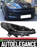 FARI ANTERIORI NERI POSIZIOMI LED ADATTI PER PEUGEOT 207 06-12 LENTICOLARI DRL