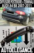 AUDI A4 B8 8K 2008-2012 DIFFUSORE POSTERIORE SOTTO PARAURTI + 2 COPPIE TERMINALI CROMATI LOOK SLINE S4