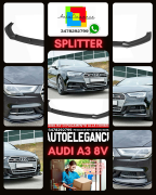 SPLITTER ANTERIORE ADATTO PER AUDI A3 8V 2017+ LOOK NERO LUCIDO DESIGN SPORTIVO