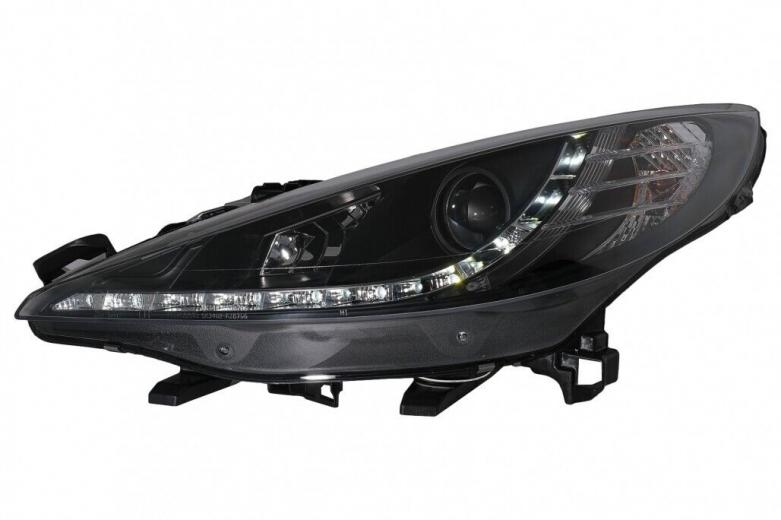 FARI ANTERIORI NERI POSIZIOMI LED ADATTI PER PEUGEOT 207 06-12 LENTICOLARI DRL