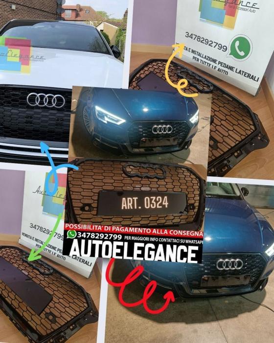 CALANDRE ADAPT&Eacute; &Agrave; AUDI A3 8V 2017-2019 LOOK RS3 &Eacute;CONOMIQUE NOIRE