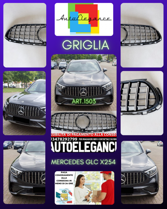 GRIGLIA ADATTA PER MERCEDES GLC SUV X254 C254 COUPE 2022+ AMG LOOK GT CROMATA
