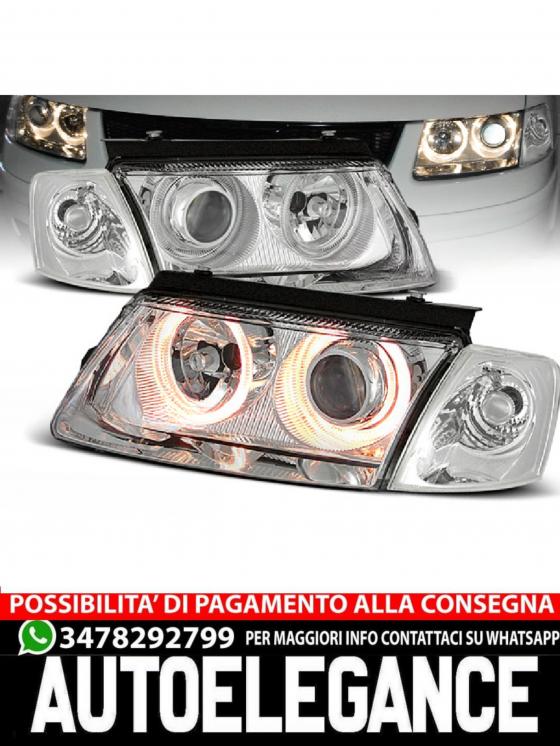 FARI ANTERIORI ANGEL EYES CROMATI adatti per VW PASSAT B5 3B 11.96-08.00