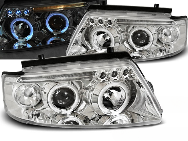 FARI ANTERIORI ANGEL EYES CROMATI adatti per VW PASSAT B5 3B 11.96-08.00