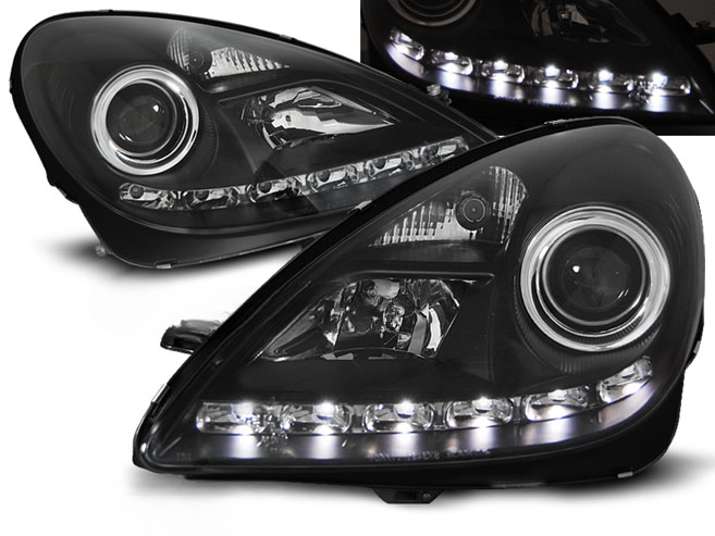 FARI ANTERIORI DAYLIGHT NERO ADATTI COMPATIBILI PER MERCEDES R171 SLK 04-11