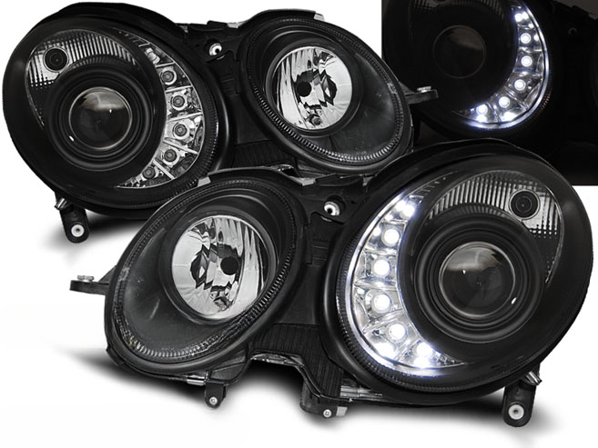 FARI ANTERIORI DAYLIGHT NERO adatti per MERCEDES W211 E-KLASA 05.06-09