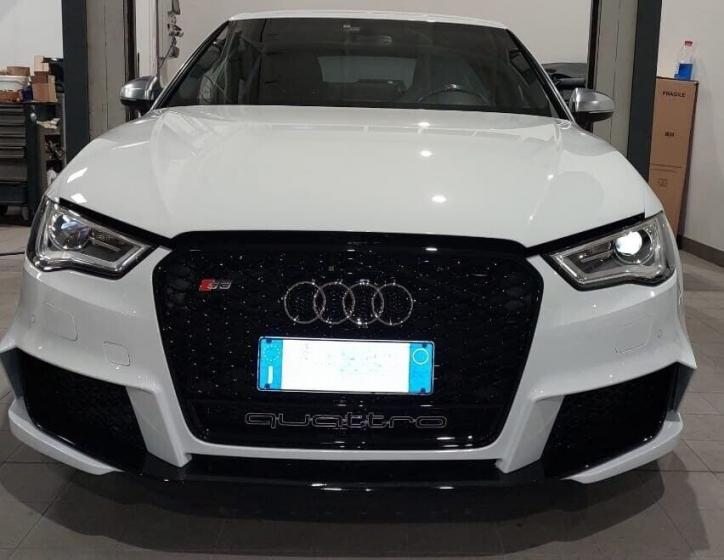 PARAURTI ANTERIORE ADATTO PER AUDI A3 8V 2012-2016 LOOK RS3 + GRIGLIA QUATTRO