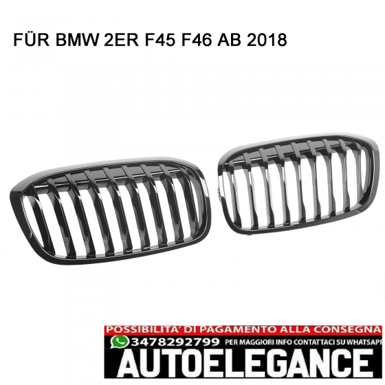 RADIATOR GRILLE KIDNEY SINGLE BAR GRILLE FOR BMW 2 SERIES F45 FROM 2018 GLOSS BL