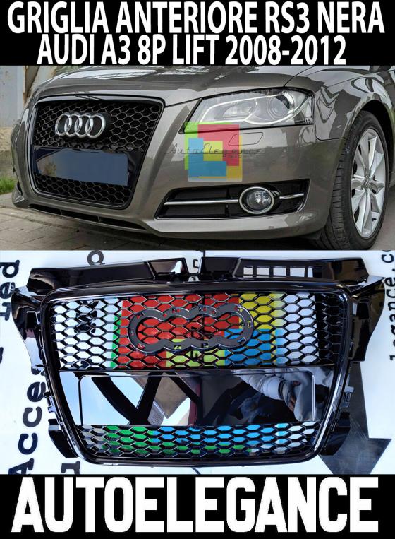 AUDI A3 8P 2008-2012 RESTYLING GRIGLIA ANTERIORE DESIGN RS3 NERO NIDO D APE