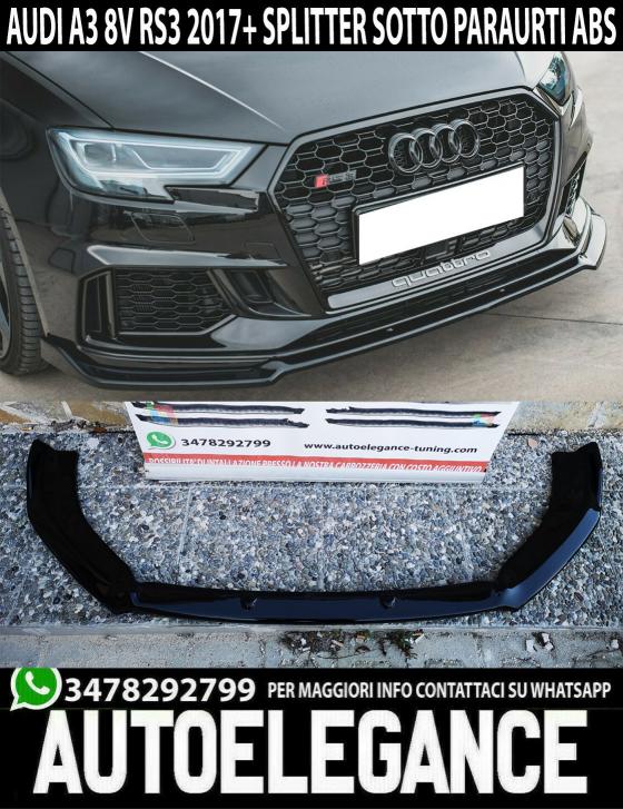 AUDI A3 8V 2017+ RS3 SPLITTER SPOILER SOTTO PARAURTI ANTERIORE LOOK RS3 ABS